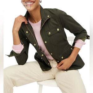 Ladies J Crew Resin-coated Black Twill Field Jacket, Petite Small
